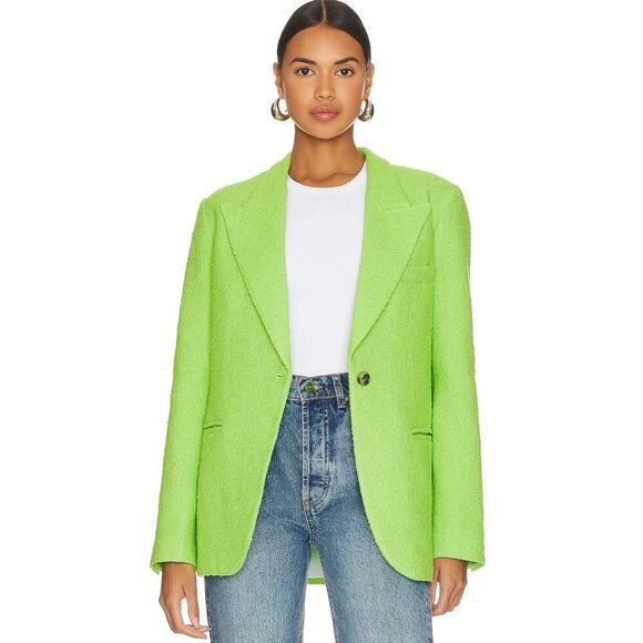 Smythe Blazer 90s Lime Green Blazer Cotton Tweed Textured Single Breasted NEW XS - Picture 1 of 6